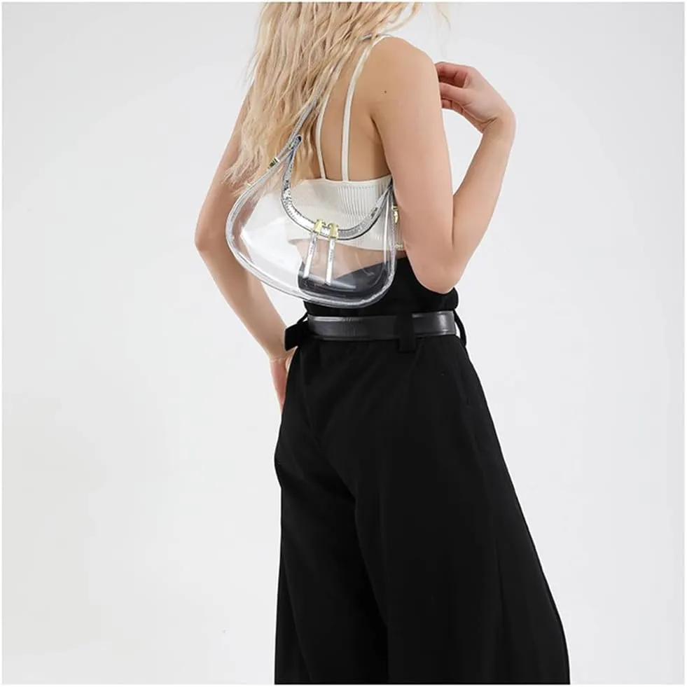 Clear PVC Hobo Bag for Stadium Events Transparent Jelly Crescent Shoulder Bag Clear Tote Handbag Stadium Approved