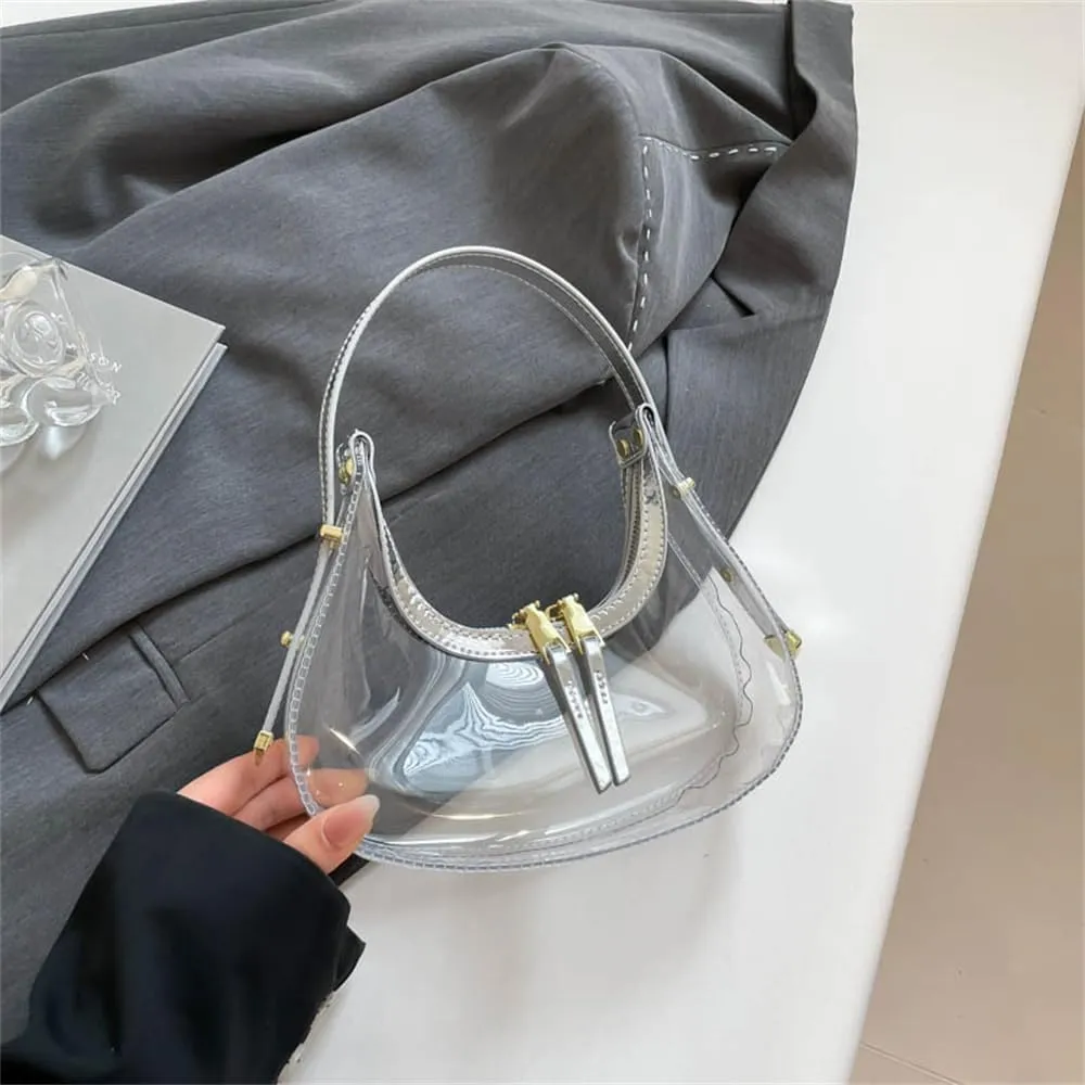 Clear PVC Hobo Bag for Stadium Events Transparent Jelly Crescent Shoulder Bag Clear Tote Handbag Stadium Approved