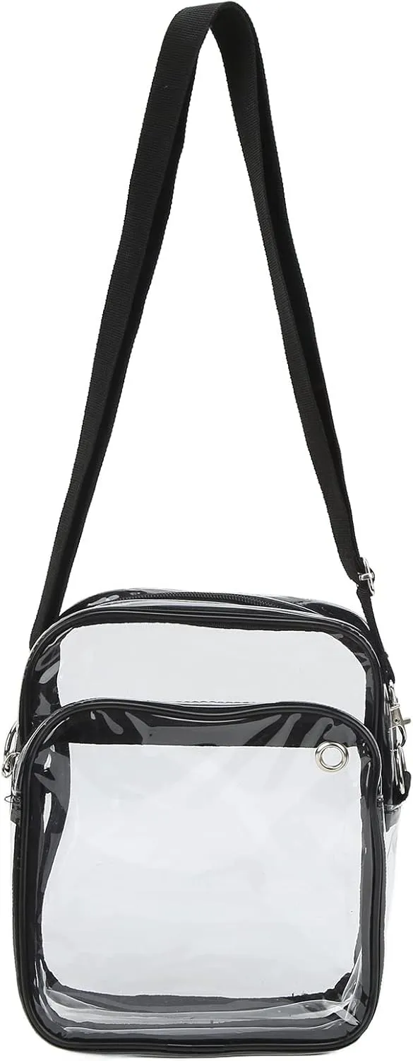 Clear Stadium Bag, Clear Messenger Large Bag, Clear Crossbody Messenger Shoulder Bag, Adjustment PVC Sewage and Water Resistant Transparent Shoulder Bag