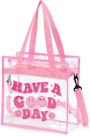 Clear Stadium Bag Tote Cute Bag with Zipper Stadium Approved 12x6x12 Inches Transparent Hot Preppy Tote Bag Adjustable Strap for Sports Event Concert Festival Travel Work Beach