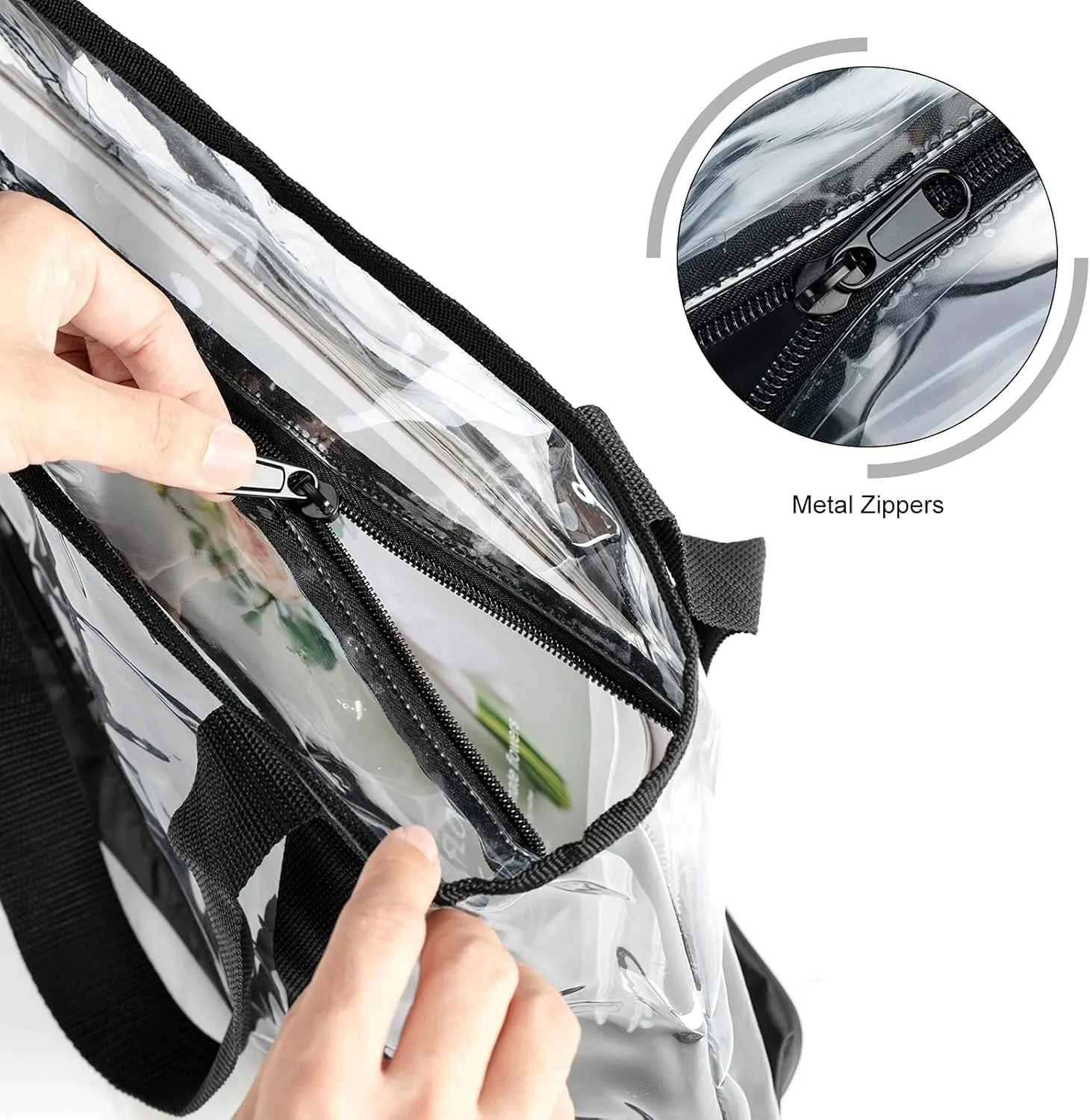 clear tote bag,Purse handle with zipper for work plastic transparent see through women