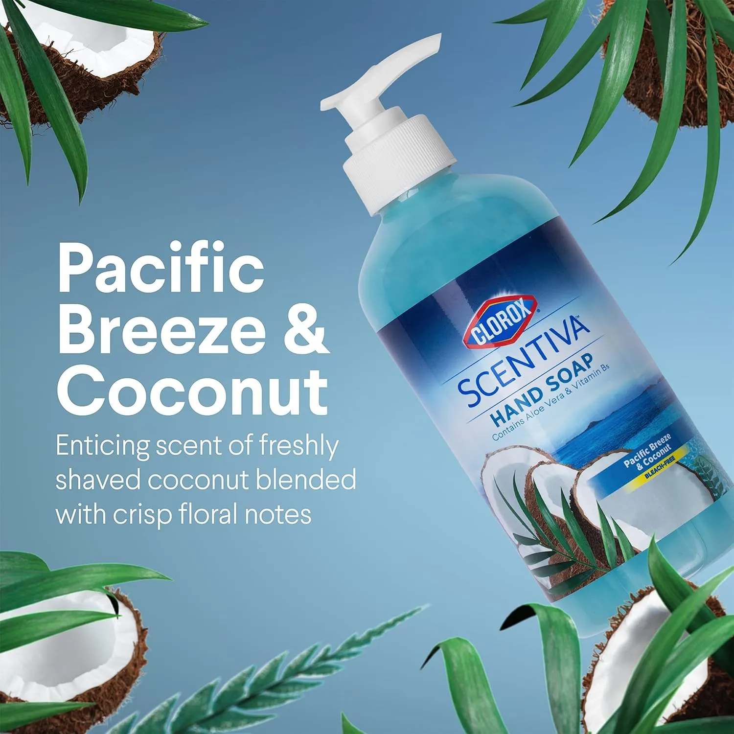 Clorox Scentiva Liquid Hand Soap | Pacific Breeze & Coconut Liquid Hand Wash with Aloe Vera & Vitamin B5 | Bleach-Free Scented Hand Soap for Kitchen or Bathroom - 14 Oz (Pack of 12)