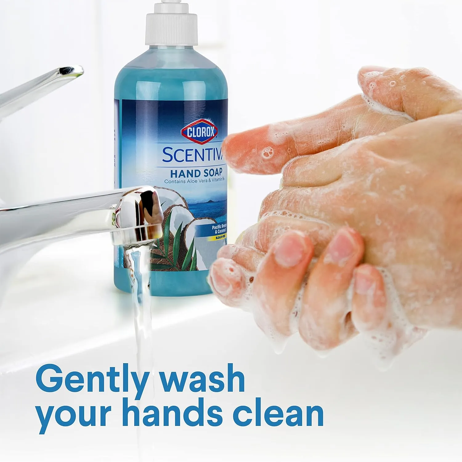 Clorox Scentiva Liquid Hand Soap | Pacific Breeze & Coconut Liquid Hand Wash with Aloe Vera & Vitamin B5 | Bleach-Free Scented Hand Soap for Kitchen or Bathroom - 14 Oz (Pack of 12)