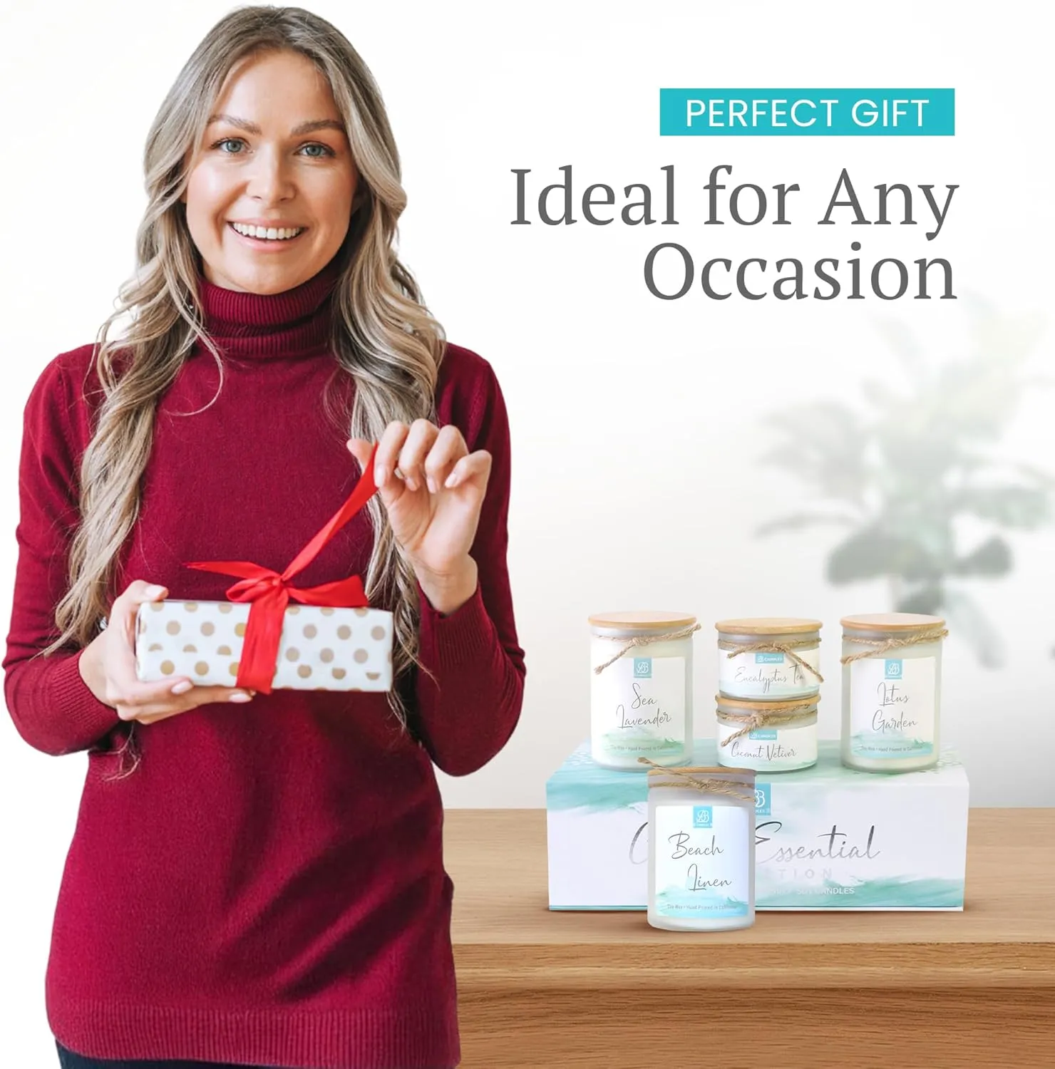 Coastal Essential Artisan Candle, Natural Soy Hand Poured, Glass, Scented (Beach Linen Scent, 90  Hour Burn Time, 12oz)