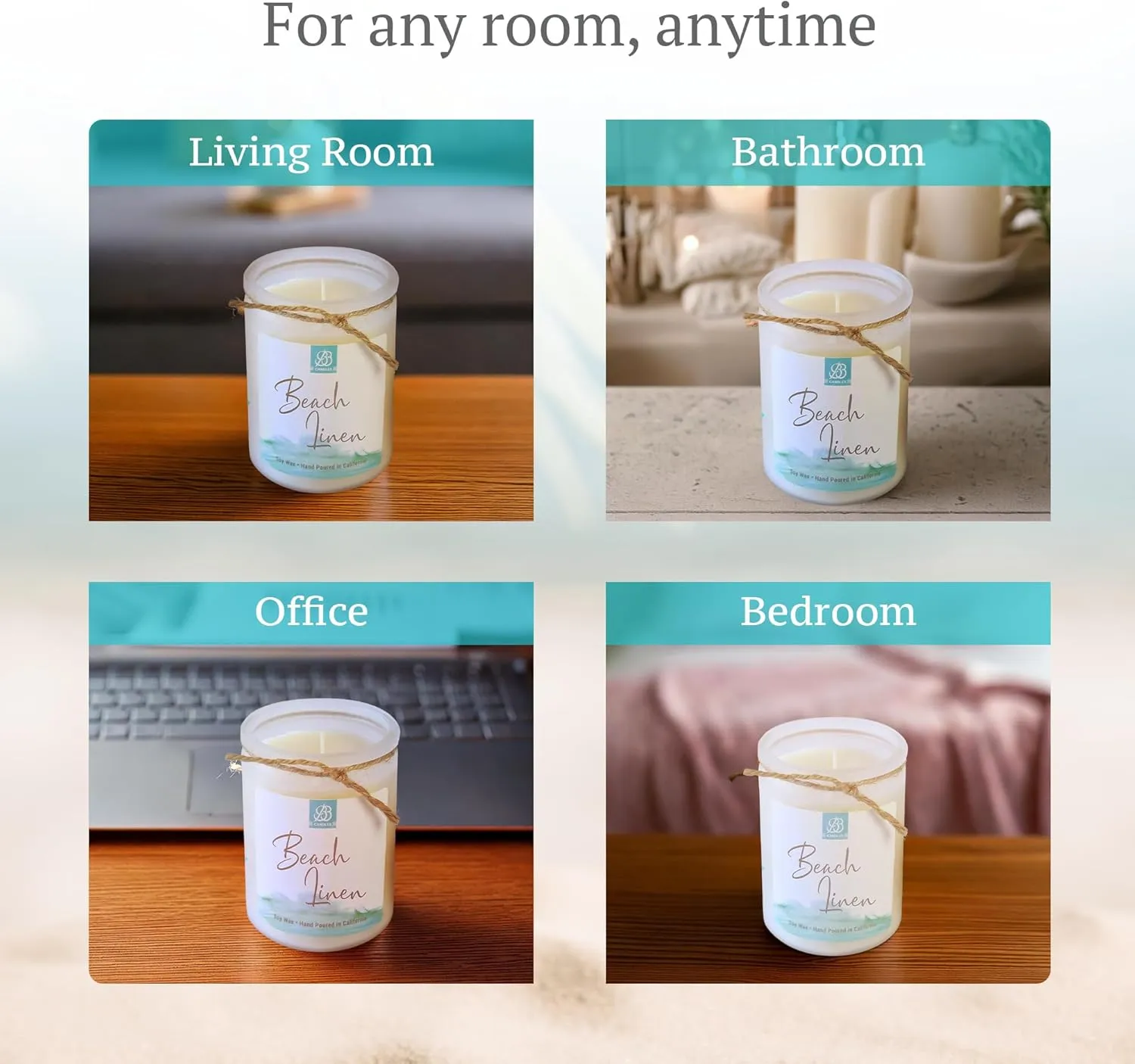 Coastal Essential Artisan Candle, Natural Soy Hand Poured, Glass, Scented (Beach Linen Scent, 90  Hour Burn Time, 12oz)