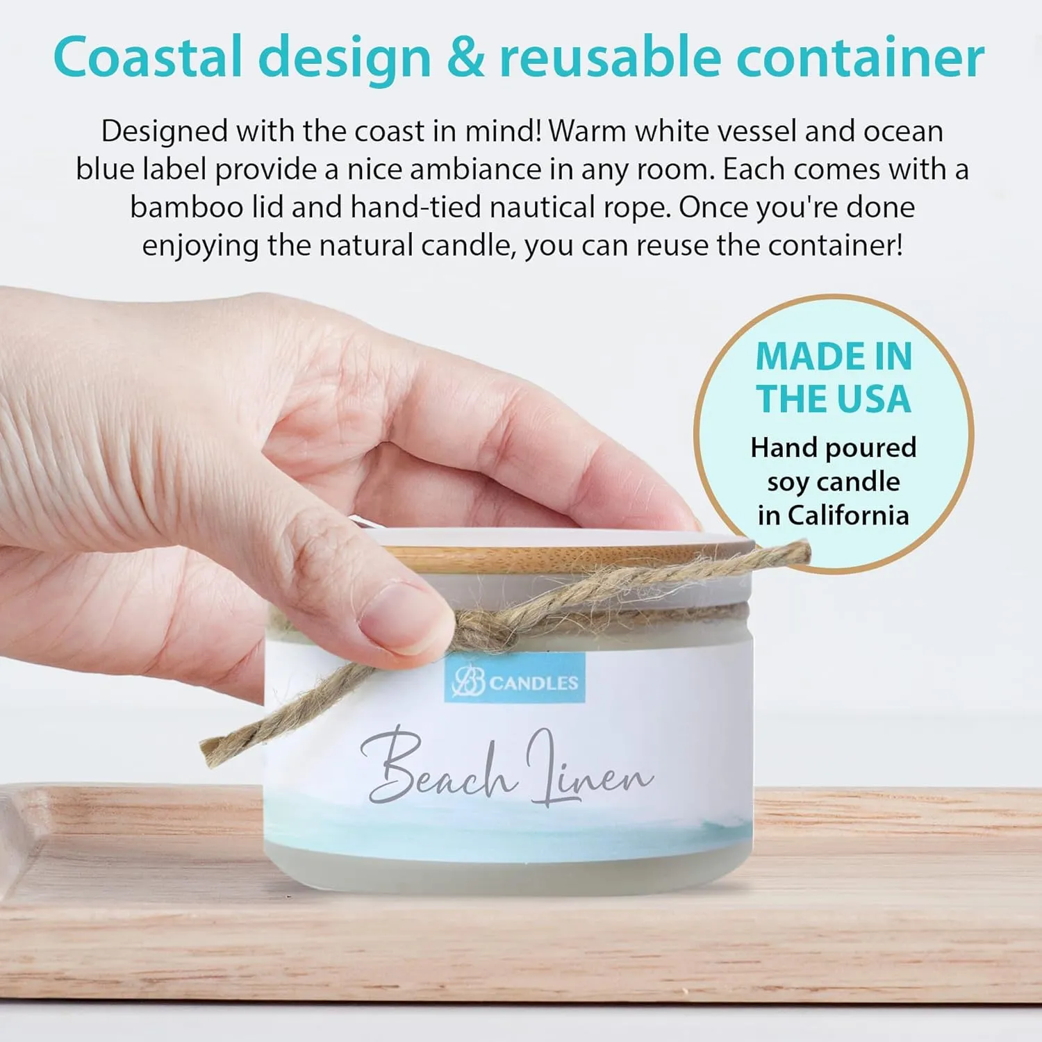 Coastal Essentials Natural Soy Hand Poured Candle, Beach Linen Scent, 4oz, 30  Hours Burn Time