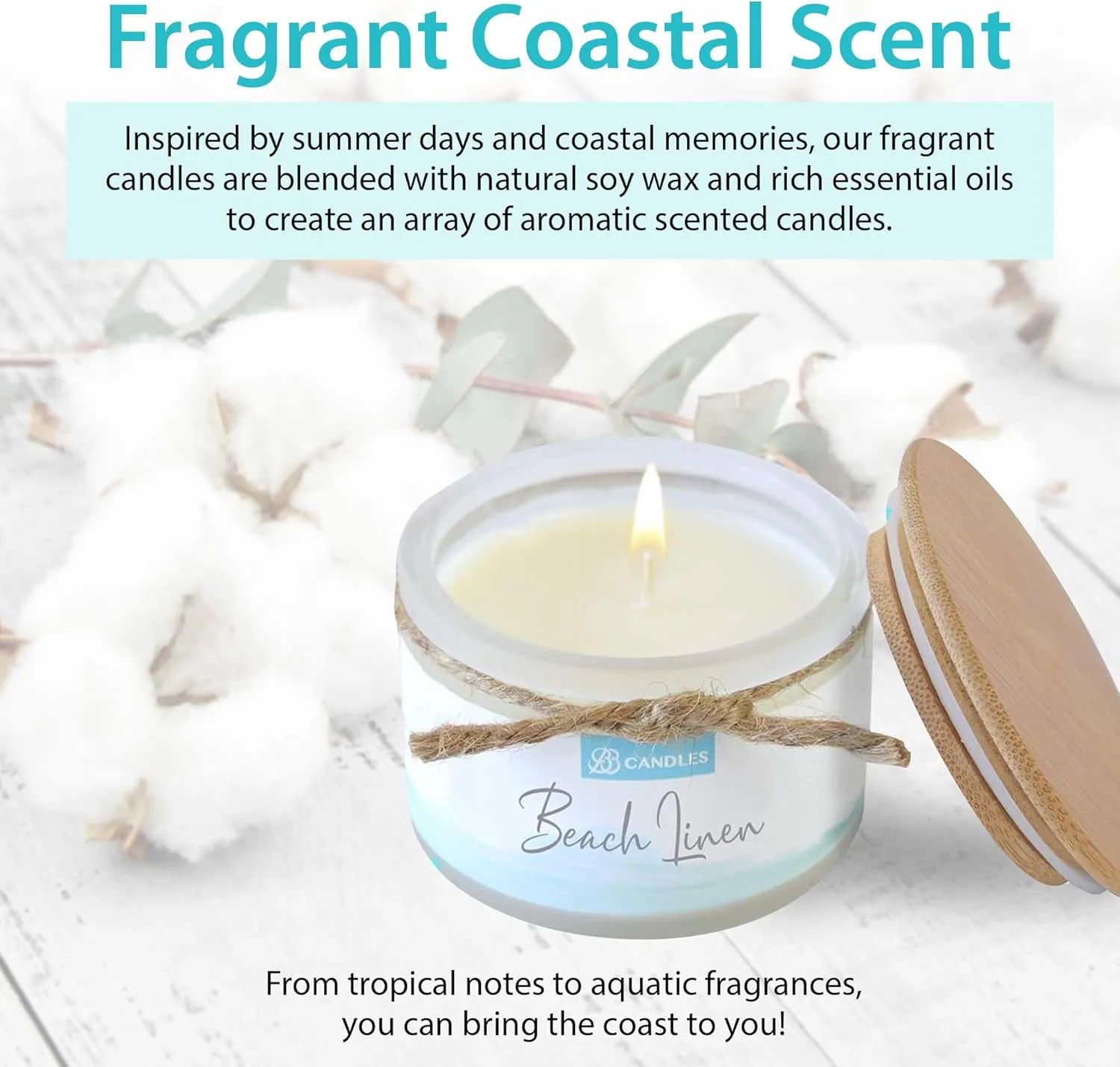 Coastal Essentials Natural Soy Hand Poured Candle, Beach Linen Scent, 4oz, 30  Hours Burn Time
