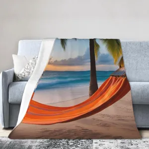 Coconut Beach Sunset Hammock Ultra-Soft Micro Fleece Blanket > Durable and Compactly Foldable. Super Soft 80"X60"