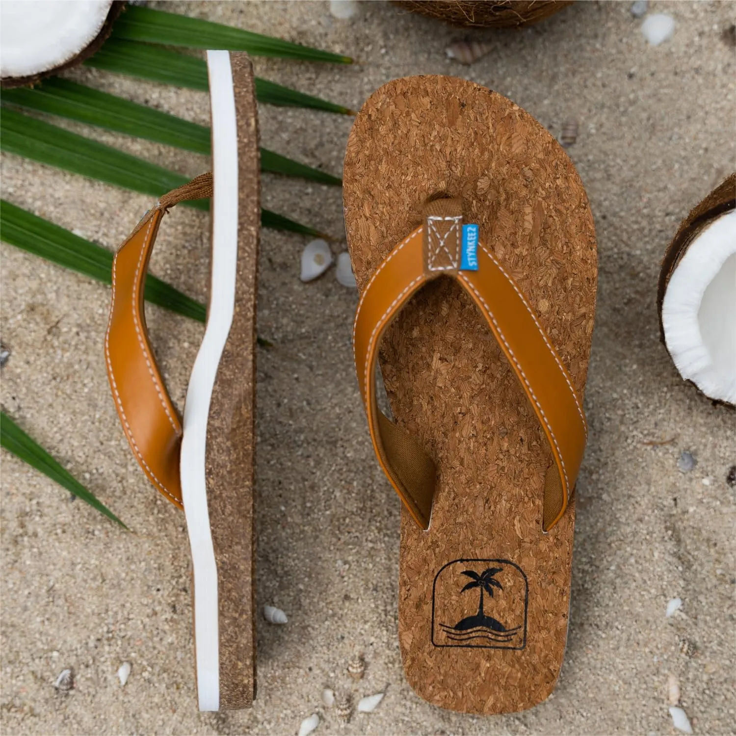 Coconut Infused Unisex Sandals – Ultra Soft Cushion Footbed with Arch Support, Faux Leather Straps, Coconut Scent Soles, Sandals for Beach & Casual Wear | Foot Forming Comfort Cork