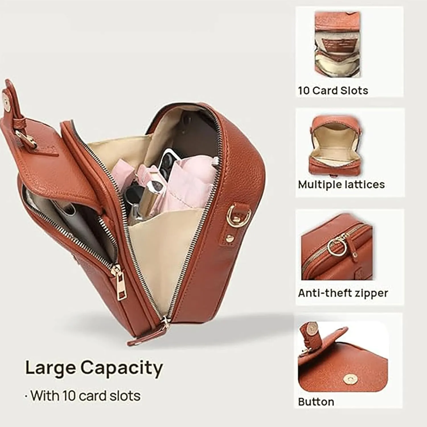 Collaboraten1 Crossbody Leather Bag, Urvashi Crossbody Bag, Vintage Anti Theft Shoulder Purse, Built in Wallet