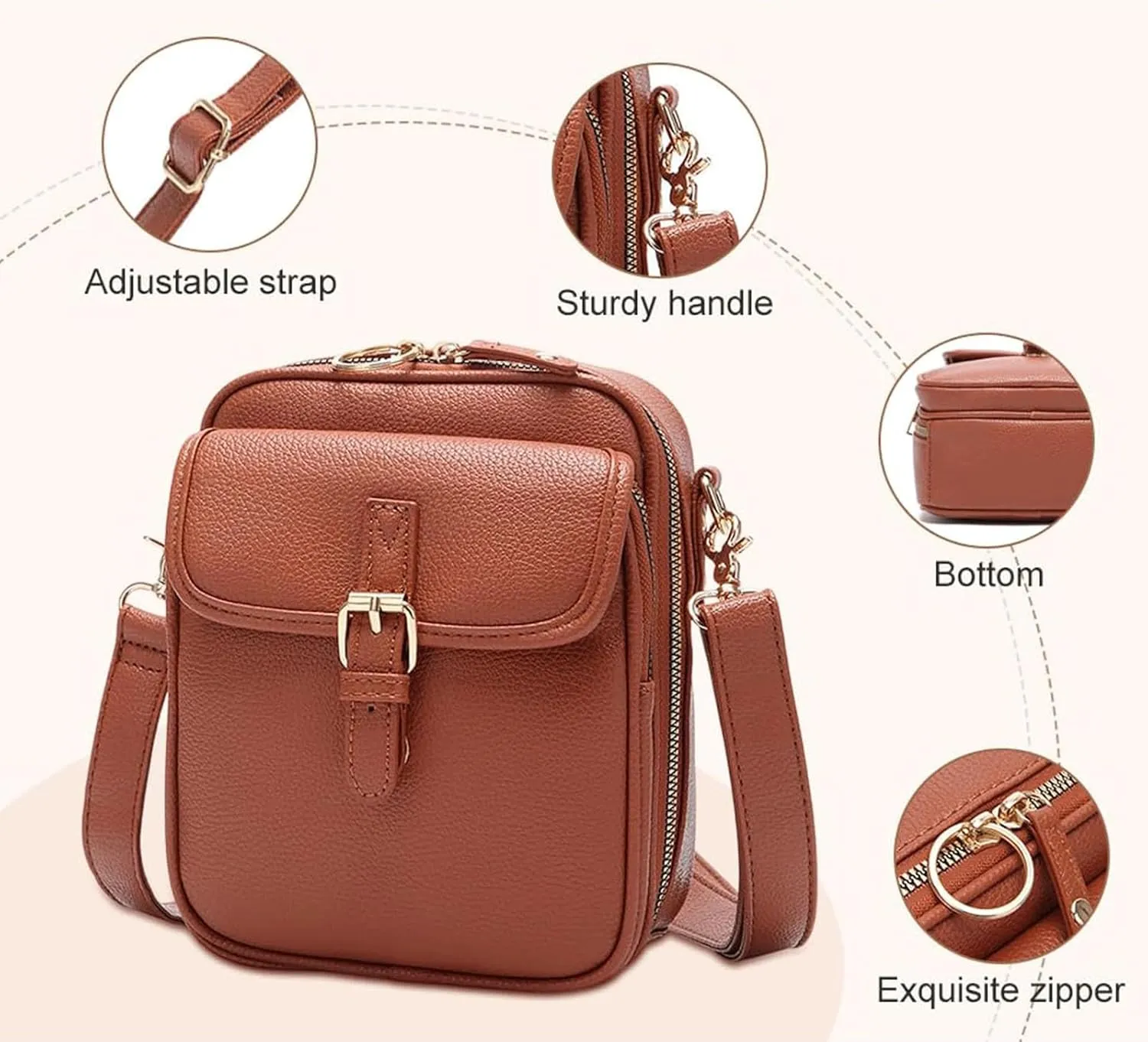Collaboraten1 Crossbody Leather Bag, Urvashi Crossbody Bag, Vintage Anti Theft Shoulder Purse, Built in Wallet