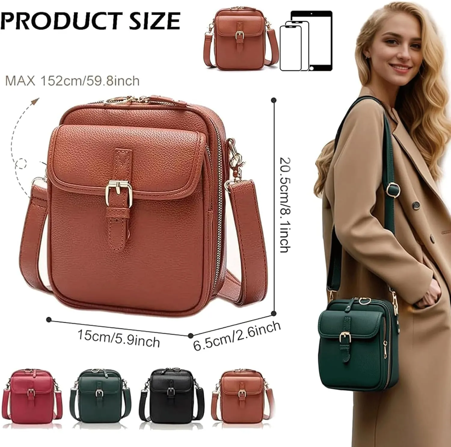 Collaboraten1 Crossbody Leather Bag, Urvashi Crossbody Bag, Vintage Anti Theft Shoulder Purse, Built in Wallet