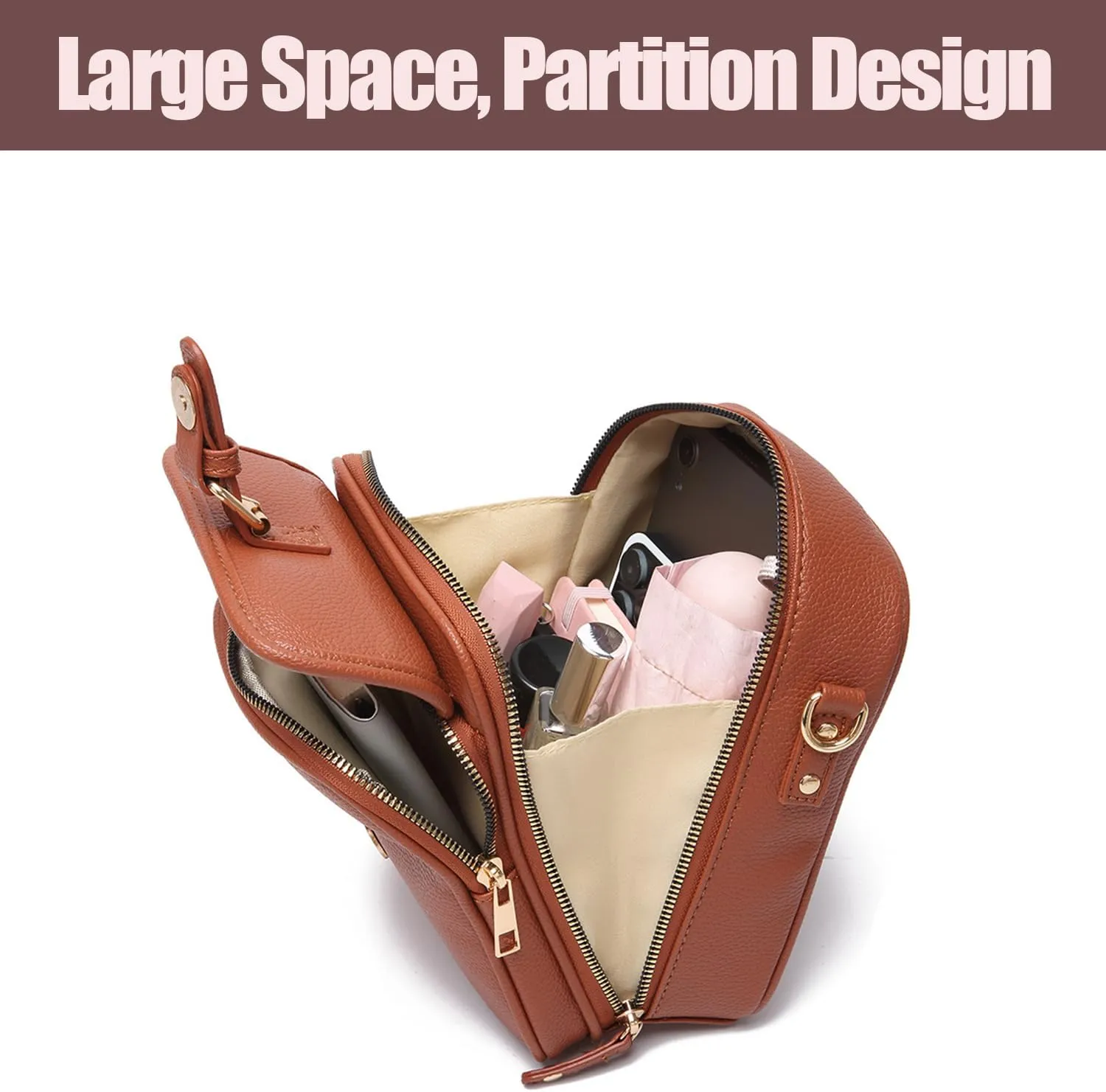 Collaboraten1 Crossbody Leather Bag, Urvashi Crossbody Leather Bag, Anti-Theft Zipper, 10 Card Slots, Adjustable