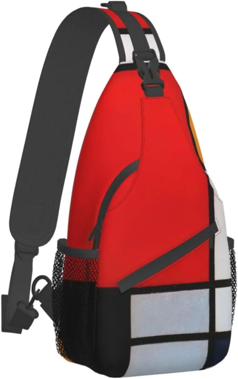 Composition In Red Yellow Blue And Black Unisex Casual Diagonal Chest Bag,Multipurpose Crossbody Shoulder Bag Travel Hiking Daypack