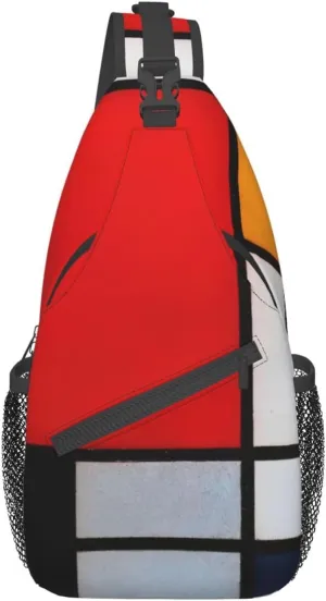 Composition In Red Yellow Blue And Black Unisex Casual Diagonal Chest Bag,Multipurpose Crossbody Shoulder Bag Travel Hiking Daypack