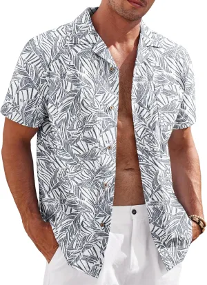 COOFANDY Mens Casual Cotton Linen Shirt Short Sleeve Button Up Shirts Summer Beach Top