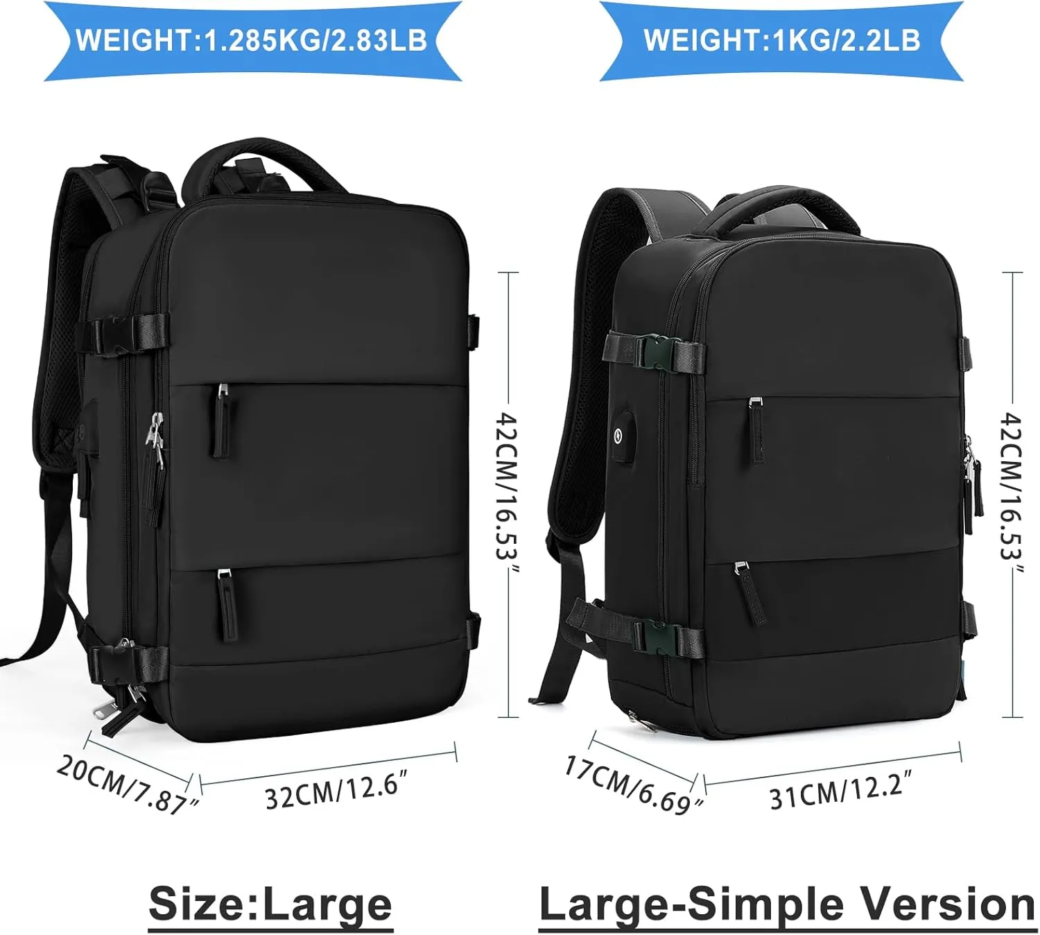 coowoz Large Travel Backpack For Women Men,Carry On Backpack,Hiking Backpack Waterproof Outdoor Sports Rucksack Casual Daypack Travel Essentials（Black Minimalist）