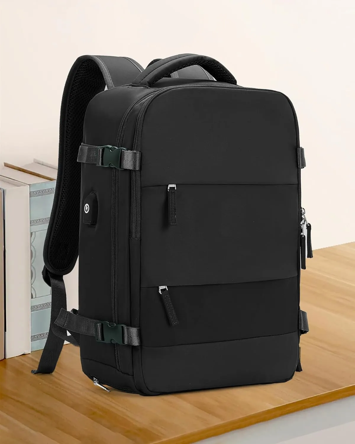 coowoz Large Travel Backpack For Women Men,Carry On Backpack,Hiking Backpack Waterproof Outdoor Sports Rucksack Casual Daypack Travel Essentials（Black Minimalist）