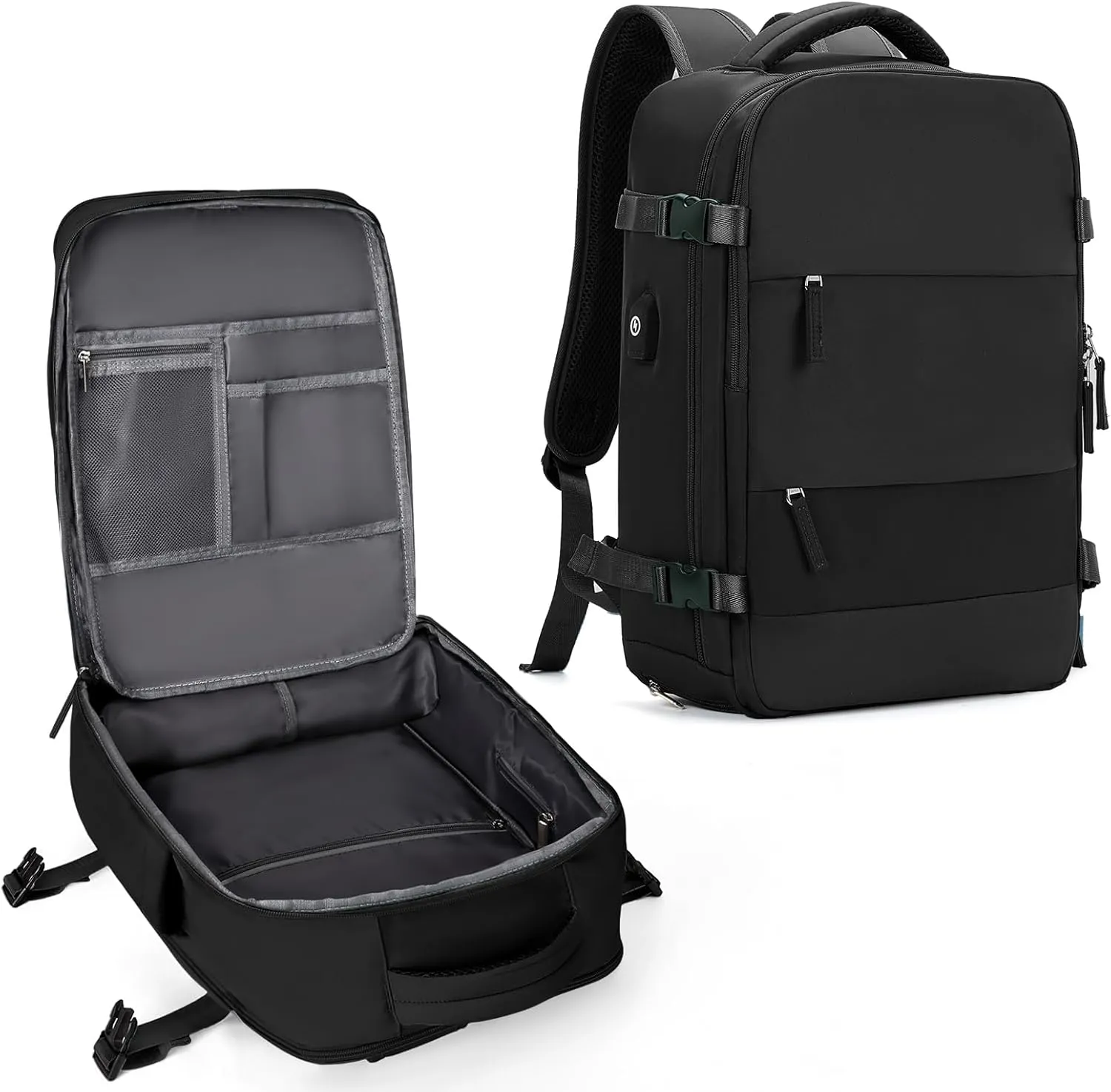 coowoz Large Travel Backpack For Women Men,Carry On Backpack,Hiking Backpack Waterproof Outdoor Sports Rucksack Casual Daypack Travel Essentials（Black Minimalist）
