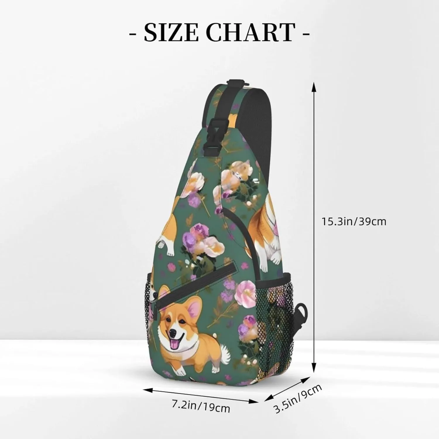 Corgi Floral Flowers Unisex Casual Diagonal Chest Bag,Multipurpose Crossbody Shoulder Bag Travel Hiking Daypack