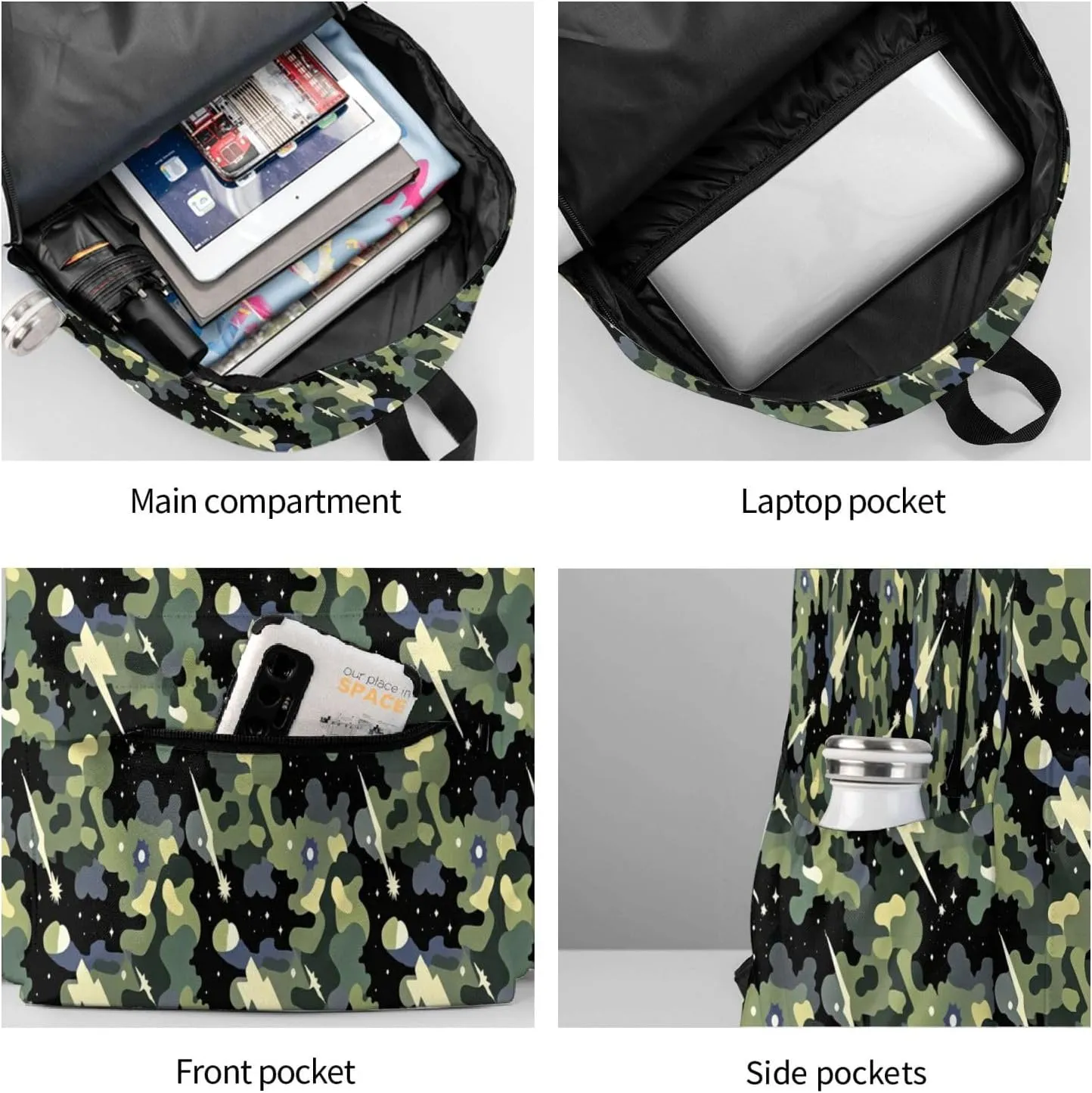 Cosmic Camouflage Stars and Meteors Adult Backpacks 15 Inch Laptop Backpack Travel Bag for Men Women Gifts