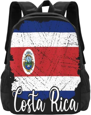 Costa Rica Flag Costa Rican Flags Casual Backpack Large Capacity Backpacks 15 Inch Laptop Back Pack Travel Rucksack Daypack Commuter Bags with Adjustable Strap for Camping
