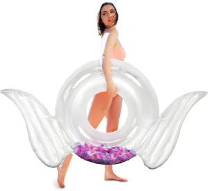CoTa Global Inflatable Angel Wings Swim Float Ring, Confetti Transparent Lounge for Summer Pool Party Beach Lake - Premium UV Resistant Vinyl Water Tube Toy, Women Adults Kids - Transparent Feather