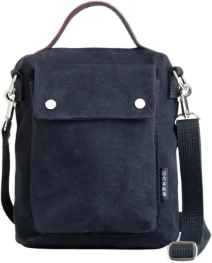 Cotton Canvas Leather Cross Body Shoulder Bag For Men Moss Green (Black)