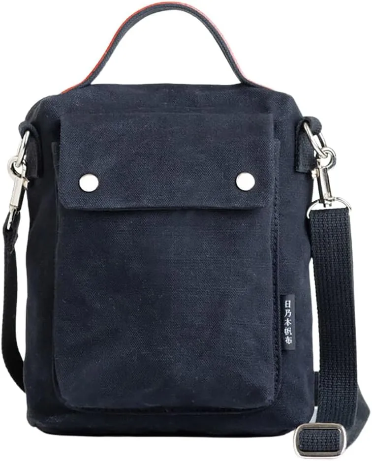 Cotton Canvas Leather Cross Body Shoulder Bag For Men Moss Green (Black)