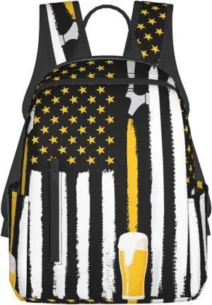 Craft Beer American Flag USA 4th July Brewery Casual Backpacks Laptop Backpack Outdoor Travel Rucksack Sport Carry-On Daypack Lightweight Bag with Multi-Pockets