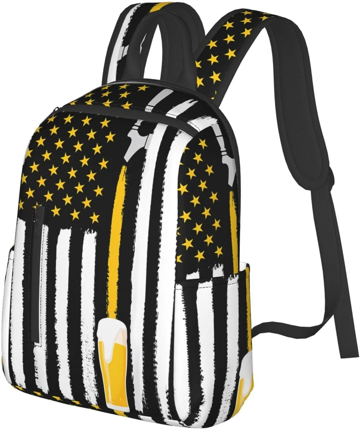 Craft Beer American Flag USA 4th July Brewery Casual Backpacks Laptop Backpack Outdoor Travel Rucksack Sport Carry-On Daypack Lightweight Bag with Multi-Pockets