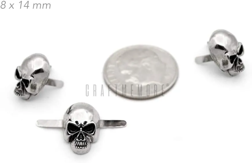 CRAFTMEMORE Skull Prong Stud Head Bone Gothic Style Ghost Studs Leather Craft Decorations Pack of 10 (Small 8 x 14 mm, Gunmetal)