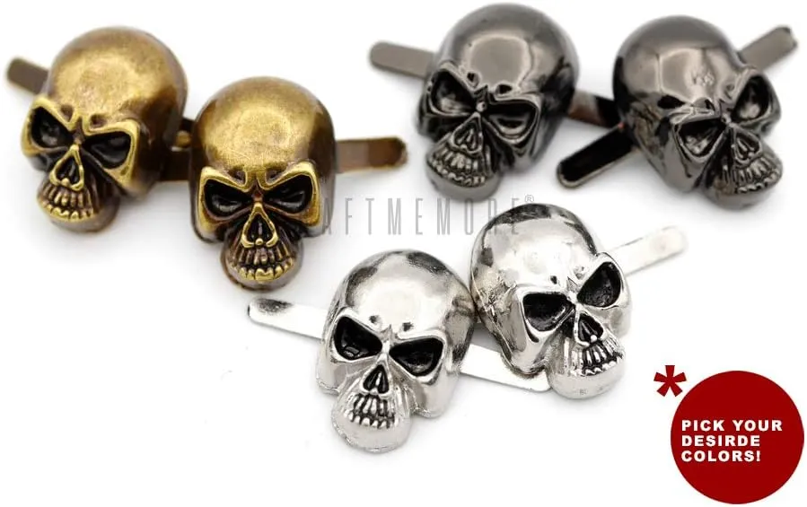 CRAFTMEMORE Skull Prong Stud Head Bone Gothic Style Ghost Studs Leather Craft Decorations Pack of 10 (Small 8 x 14 mm, Gunmetal)