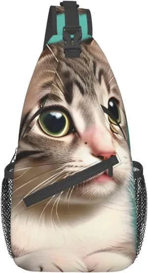 Cross chest bag diagonally A curious cat pattern Suitable For Men And Women outdoor hiking Work Daily travel trips, Black, One Size
