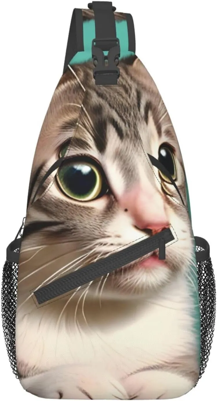 Cross chest bag diagonally A curious cat pattern Suitable For Men And Women outdoor hiking Work Daily travel trips, Black, One Size