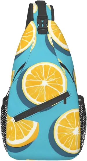 Cross chest bag diagonally Lemon wedges pattern Suitable For Men And Women outdoor hiking Work Daily travel trips, Black, One Size