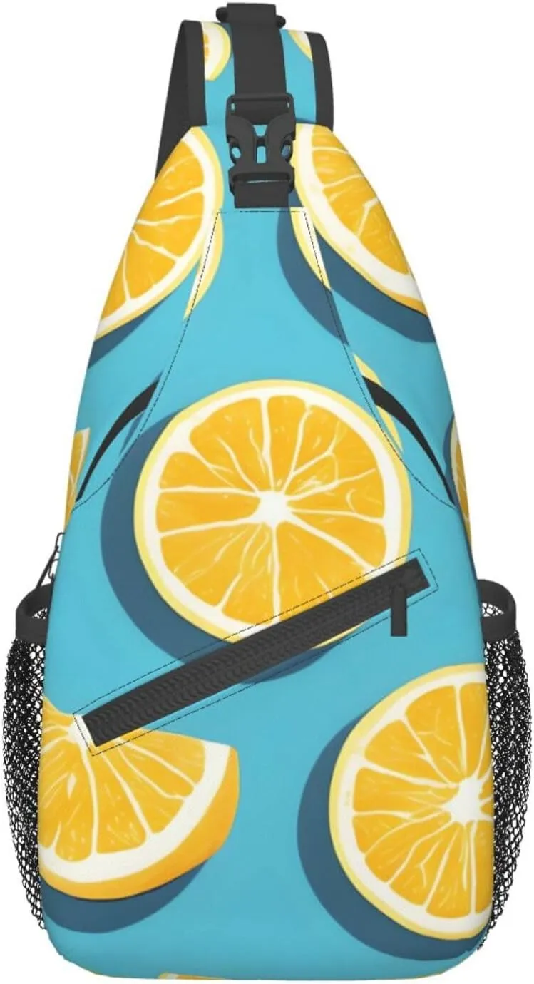 Cross chest bag diagonally Lemon wedges pattern Suitable For Men And Women outdoor hiking Work Daily travel trips, Black, One Size