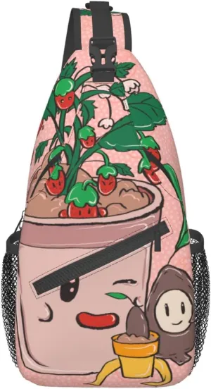 Cross chest bag diagonally Sunflower seeds and strawberries pattern Suitable For Men And Women outdoor hiking Work Daily travel trips, Black, One Size