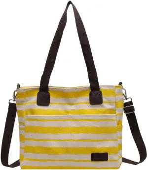 Crossbody Bags for Women Canvas Purses Large Capacity Shoulder Handbags Striped Travel Bag Shopping Tote Bag for Women Yellow