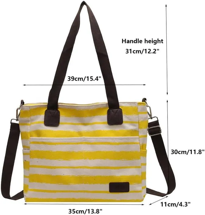 Crossbody Bags for Women Canvas Purses Large Capacity Shoulder Handbags Striped Travel Bag Shopping Tote Bag for Women Yellow