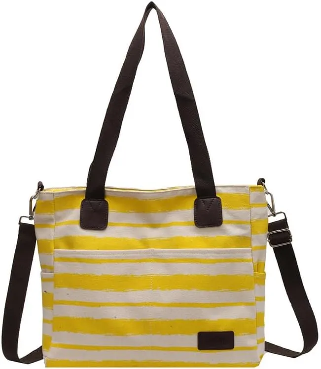 Crossbody Bags for Women Canvas Purses Large Capacity Shoulder Handbags Striped Travel Bag Shopping Tote Bag for Women Yellow