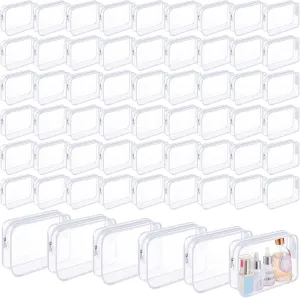 Cunno 60 Pcs Clear Toiletry Bag TSA Approved Cosmetic Bag Bulk Makeup Bag Travel Carry Airport Airline Compliant Bag for Women Men Summer Vacation Salon Mother Gift(White)