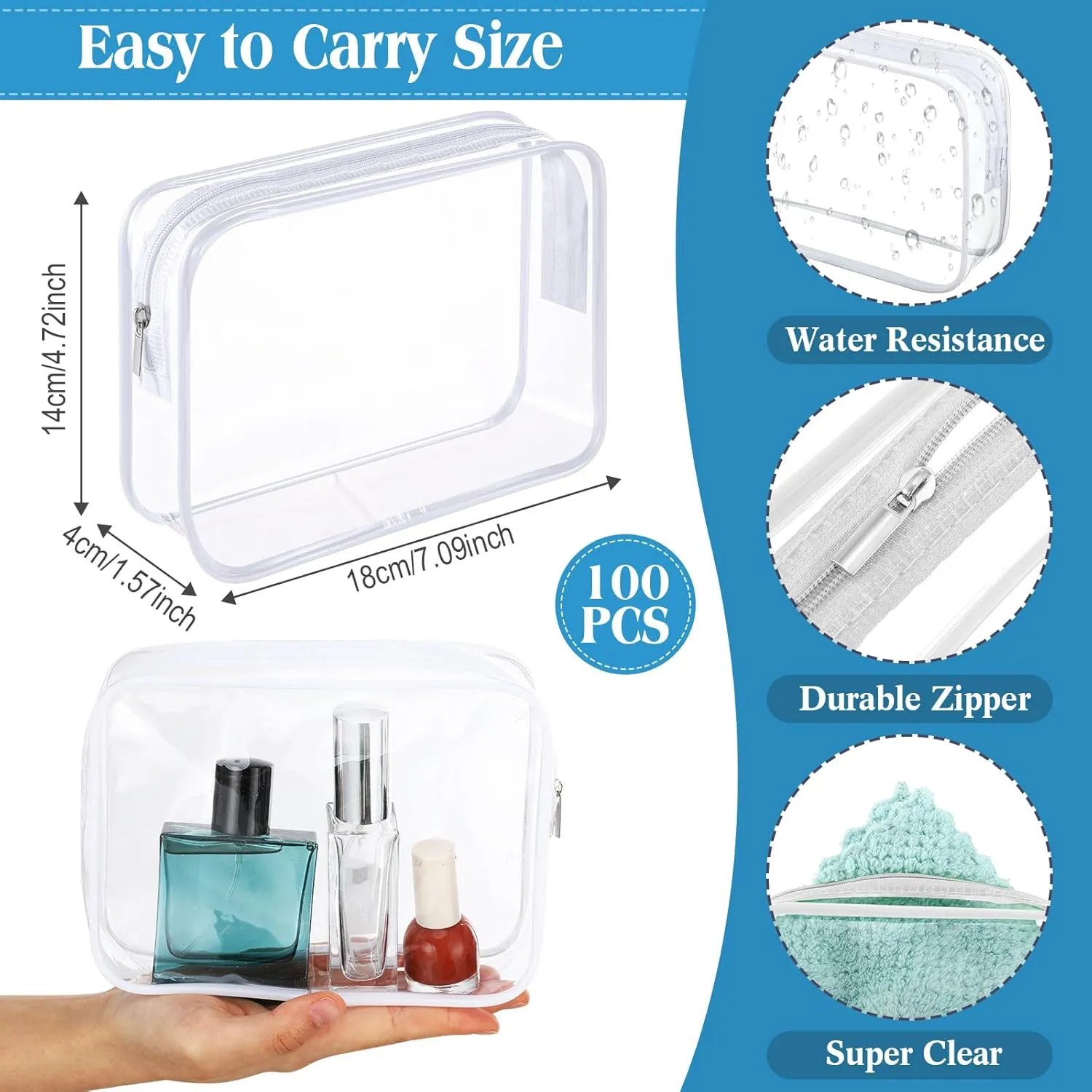Cunno 60 Pcs Clear Toiletry Bag TSA Approved Cosmetic Bag Bulk Makeup Bag Travel Carry Airport Airline Compliant Bag for Women Men Summer Vacation Salon Mother Gift(White)