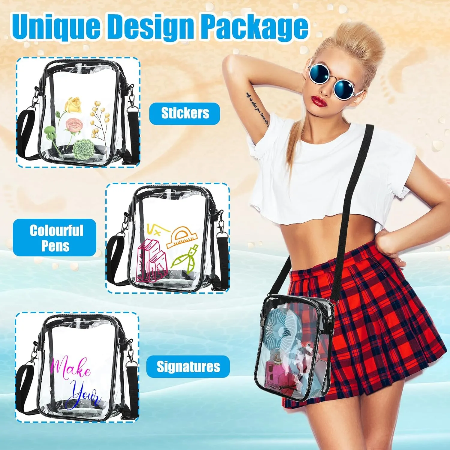 Cunno Clear Crossbody Bag Stadium Approved Messenger PVC Shoulder Purse for Women Work Business Travel Concerts Sports Events