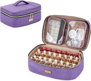 CURMIO Nail Polish Carrying Case Holds 40 Bottles (15ml/0.5 fl.oz), Nail Polish Travel Storage Bag with 2 Detachable Transparent Pouches and Portable Handle, Patented Design, Bag Only
