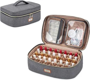 CURMIO Nail Polish Carrying Case Holds 40 Bottles (15ml/0.5 fl.oz), Nail Polish Travel Storage Bag with 2 Detachable Transparent Pouches and Portable Handle, Patented Design, Bag Only