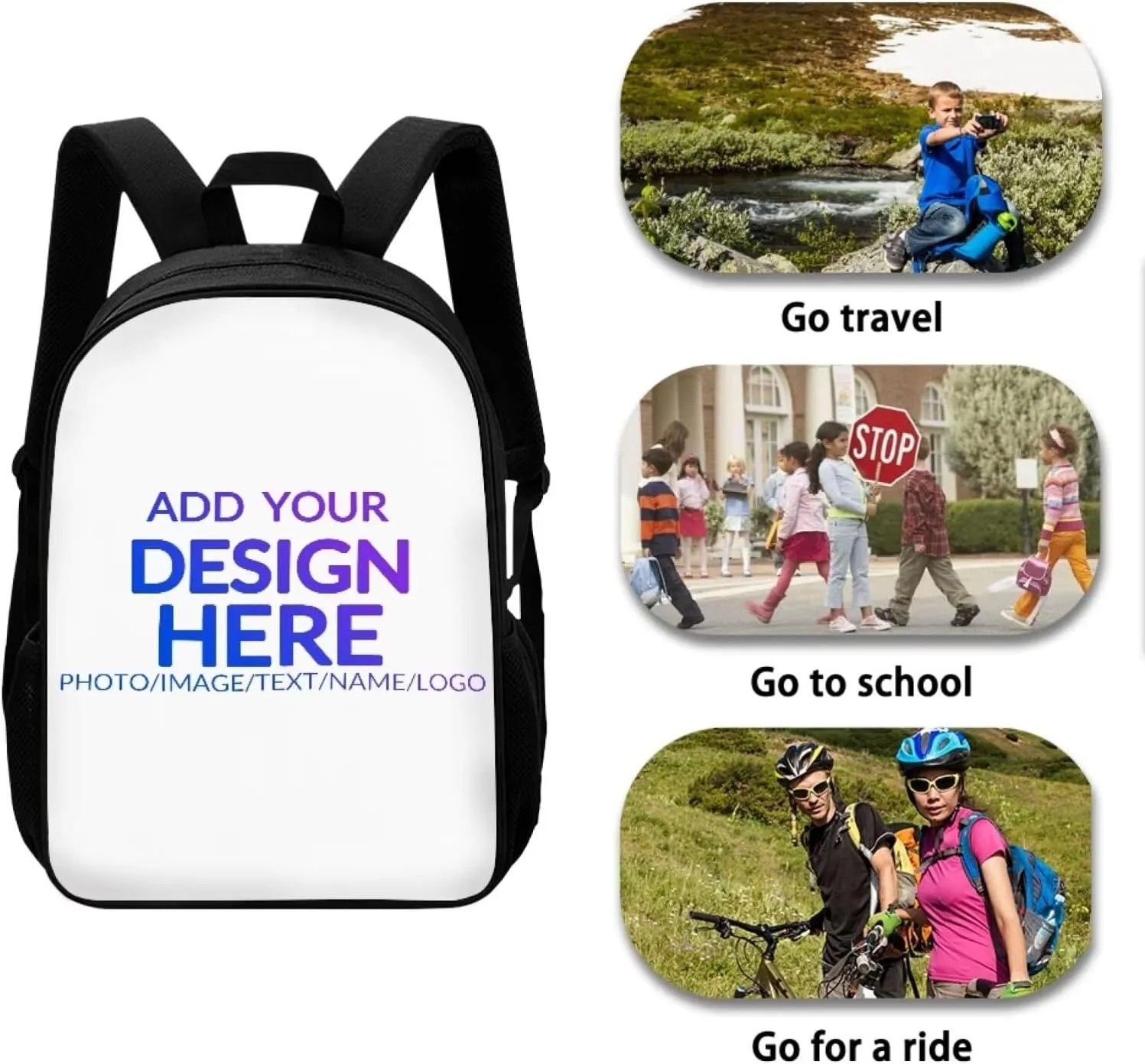 Custom Backpack for Boy Girl, Personalized Text Image Backpack, Customized Laptop Backpack for Men Women, Custom 17 inch Casual Travel Backpack