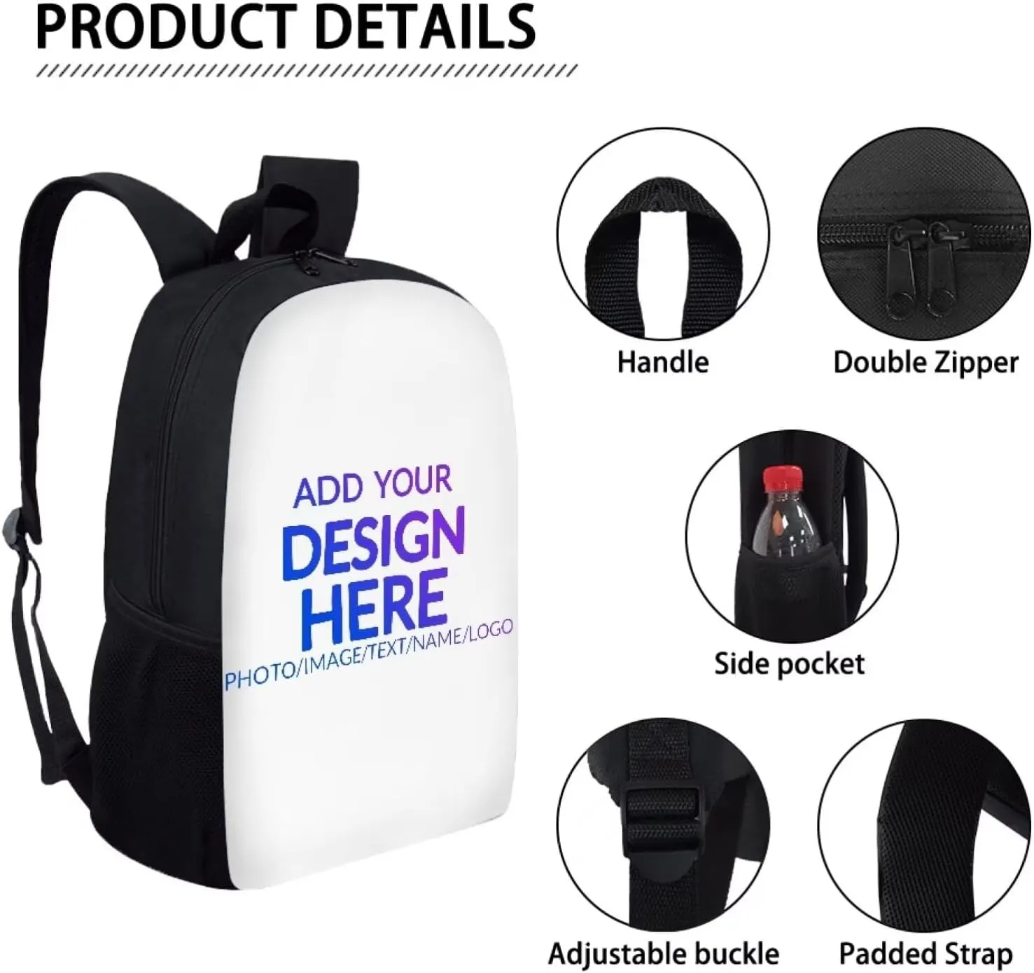 Custom Backpack for Boy Girl, Personalized Text Image Backpack, Customized Laptop Backpack for Men Women, Custom 17 inch Casual Travel Backpack
