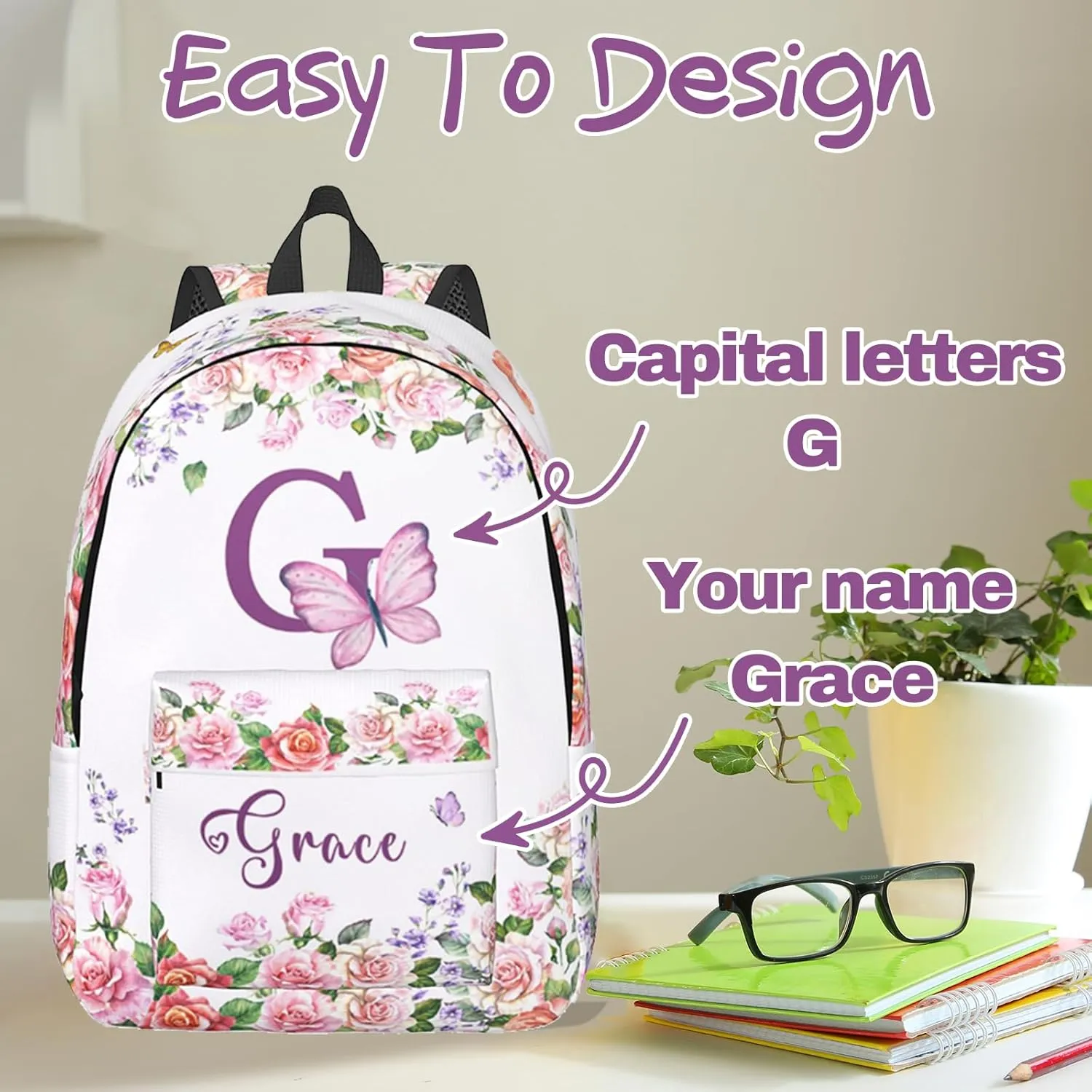 Custom Backpacks with Name for Boys Girls, Personalized Name School Backpack for Kids Teens Adults, Customized Bookbag with Shoulder Strap for School Picnic Travel