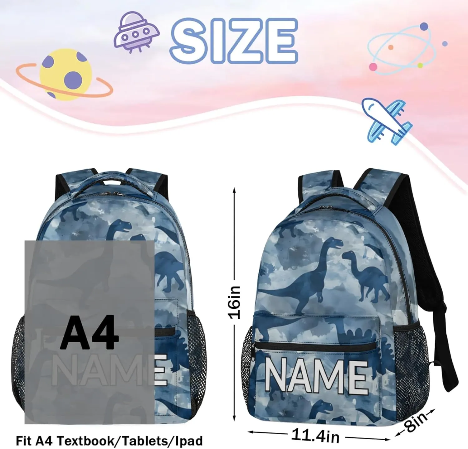 Custom Blue Dinosaurs Backpack with Name Personalized Waterproof Casual Daypack Cool Various Customize Laptop Backpacks for Women Men